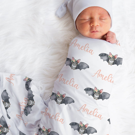 Personalized Jersey Halloween Bats Boy or Girls Swaddle Baby Name Blanket