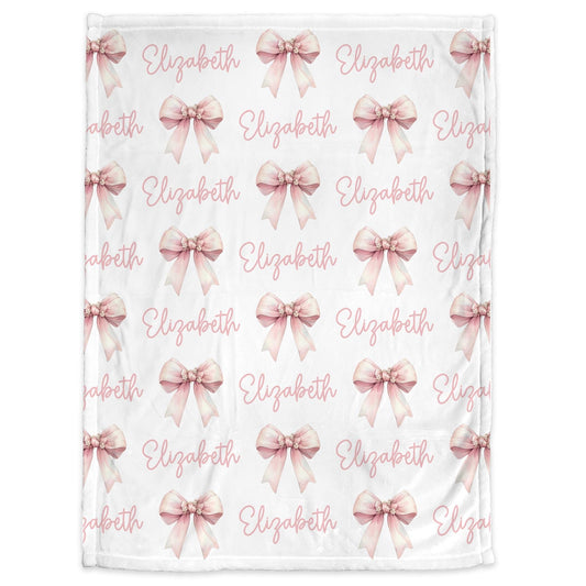 Personalized Jersey Pink Bow Girls Coquette Swaddle Baby Name Blanket