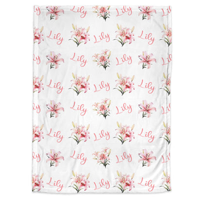 Personalized Jersey Floral Lily Girls Swaddle Baby Name Blanket