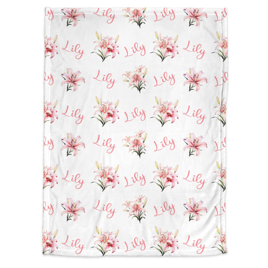Personalized Jersey Floral Lily Girls Swaddle Baby Name Blanket