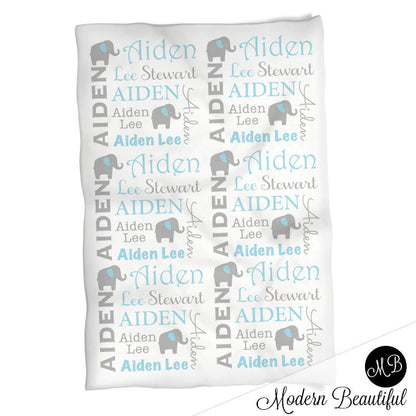 Personalized Elephant Baby Name Blanket Boy Blue