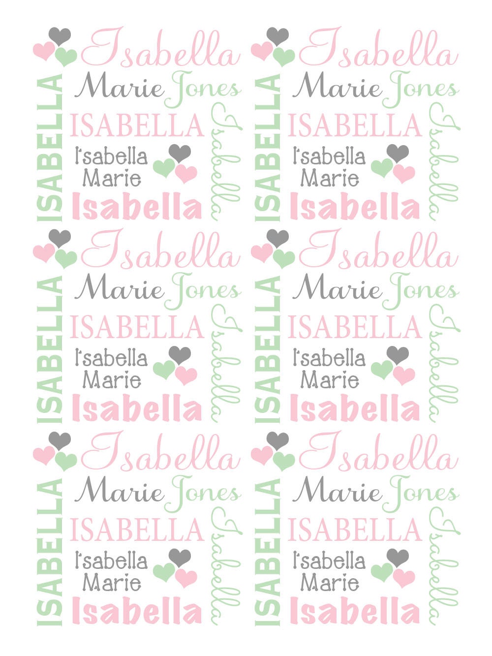 Personalized Hearts Baby Name Blanket Girl Pink and Mint