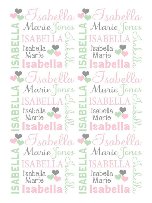 Personalized Hearts Baby Name Blanket Girl Pink and Mint