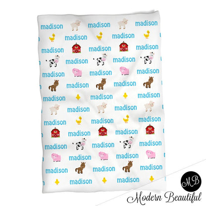 Personalized Farm Animals Baby Name Blanket Girl
