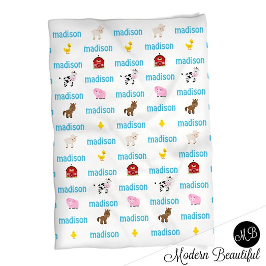 Personalized Farm Animals Baby Name Blanket Girl