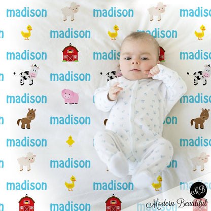 Personalized Farm Animals Baby Name Blanket Girl