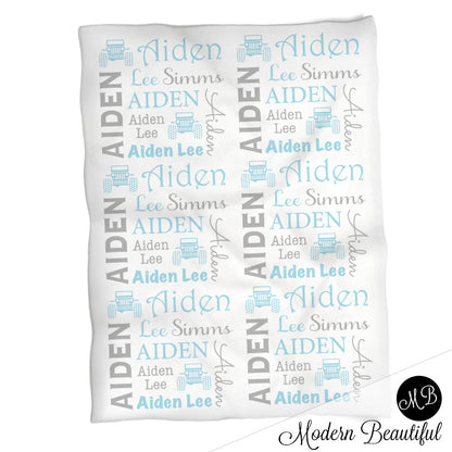 Personalized Jeep Baby Name Blanket Boy Blue