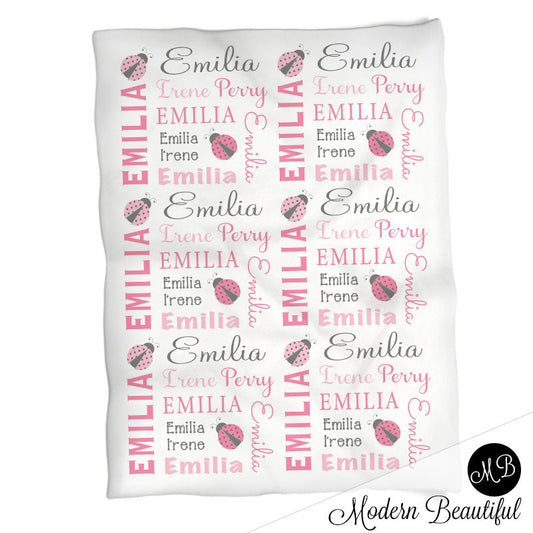 Personalized Lady Bug Baby Name Blanket