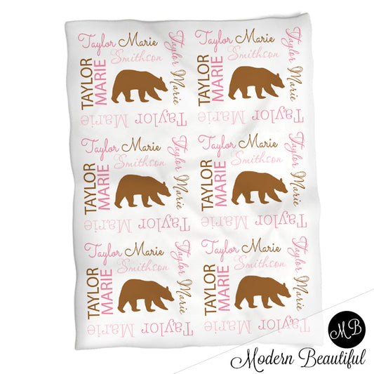 Personalized Bear Baby Name Blanket