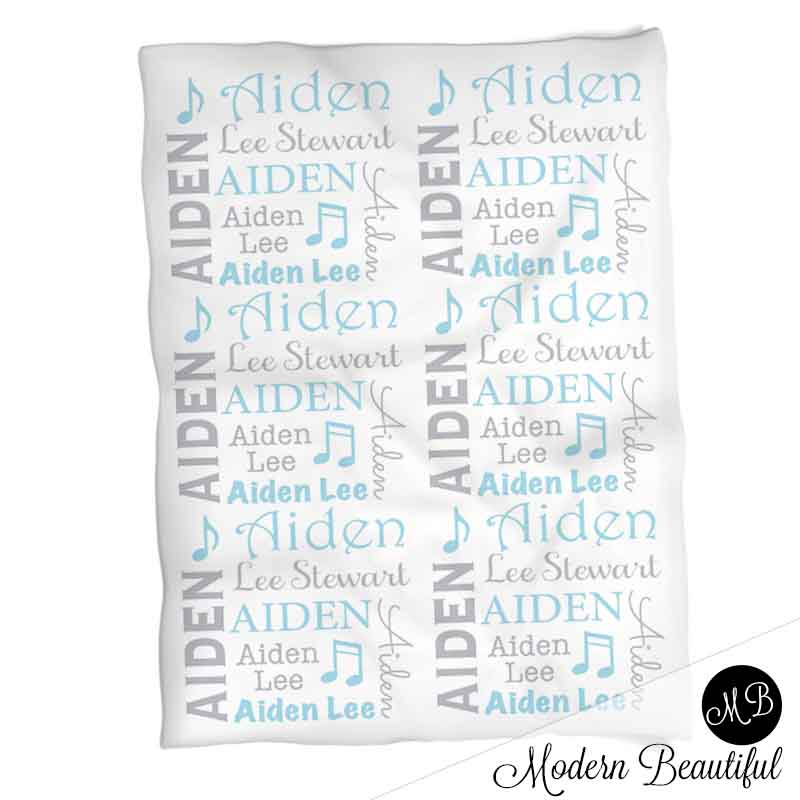 Personalized Musician Notes Baby Name Blanket Boy