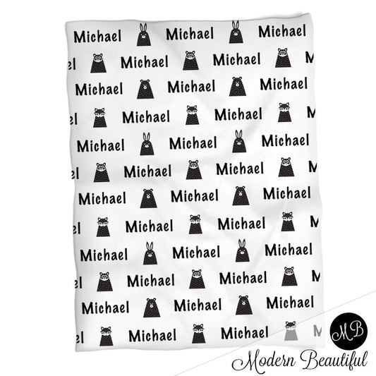 Personalized Forest Animals Baby Name Blanket Boy