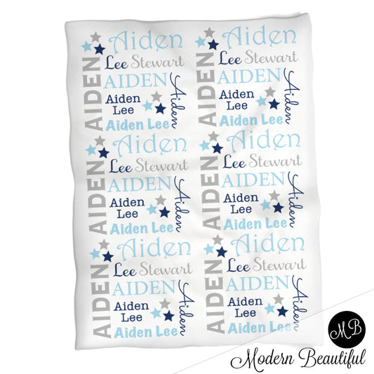 Personalized Stars Baby Name Blanket Boy