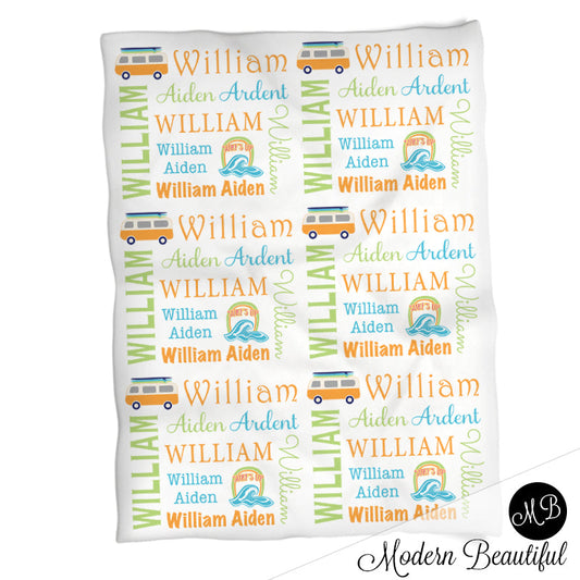 Personalized Surfer Baby Name Blanket Boy