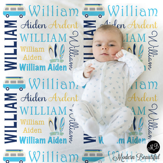 boy surfboard baby blanket