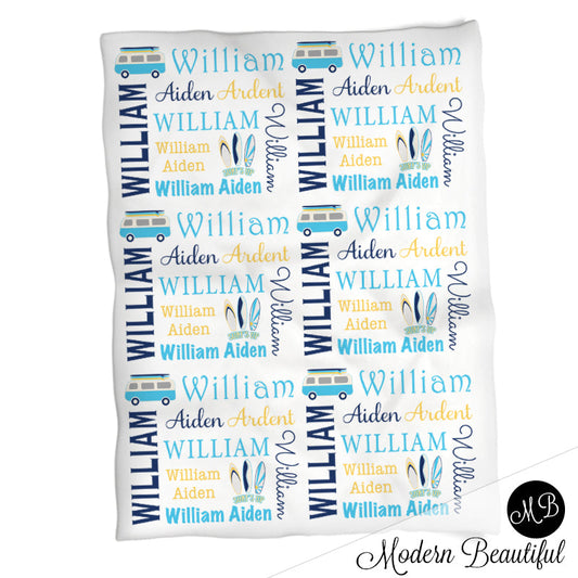 Personalized Surfer Baby Name Blanket Boy
