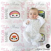 baby girl sushi theme baby blanket gift