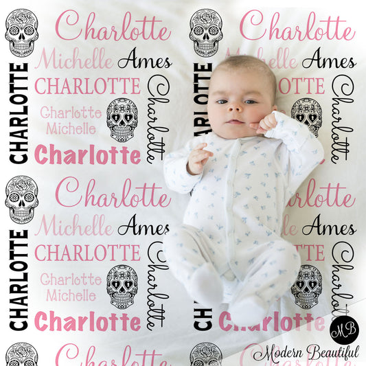 sugar skull baby name blanket