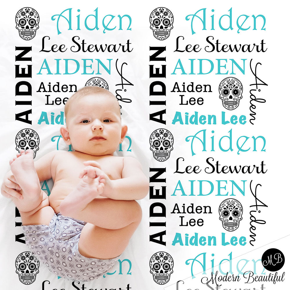 sugar skull baby name blanket