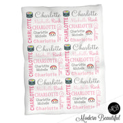 Kawaii sushi baby name blanket, pink and gray sushi swaddling blanket, baby girl kawaii blanket, sushi name blanket, sushi baby shower gift, (CHOOSE COLORS)