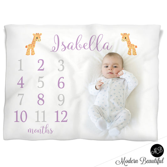 giraffe milestone name baby blanket