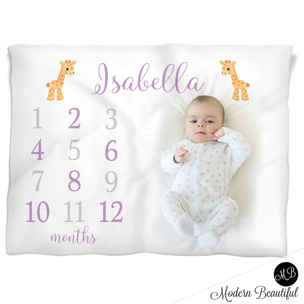giraffe milestone name baby blanket