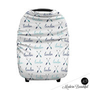 Boho arrow baby boy or girl car seat canopy cover, arrow baby gift, blue and gray, custom infant car seat cover, personalized baby name carseat cover, nursing privacy cover, shopping cart cover, high chair cover (CHOOSE COLORS)