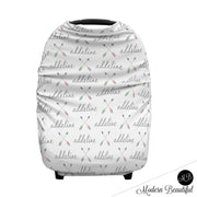 Boho arrow baby boy or girl car seat canopy cover, arrow baby gift, pink and mint, custom infant car seat cover, personalized baby name carseat cover, nursing privacy cover, shopping cart cover, high chair cover (CHOOSE COLORS)