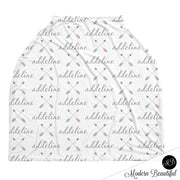 Boho arrow baby boy or girl car seat canopy cover, arrow baby gift, pink and mint, custom infant car seat cover, personalized baby name carseat cover, nursing privacy cover, shopping cart cover, high chair cover (CHOOSE COLORS)