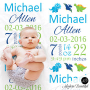 Dinosaur baby boy stats blanket, blue and green, dinosaur boy baby blanket, personalized dinosaur baby blanket, baby stats blanket, boy or girl stats swaddle blanket, baby shower gift, choose colors