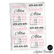 Racing baby girl stats blanket, pink and black, race flag girl baby blanket, personalized drag racing baby blanket, baby stats blanket, boy or girl stats swaddle blanket, baby shower gift, choose colors