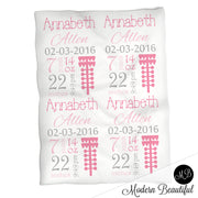 Racing baby girl stats blanket, pink and gray, drag racing tree girl baby blanket, personalized drag racing baby blanket, baby stats blanket, boy or girl stats swaddle blanket, baby shower gift, choose colors