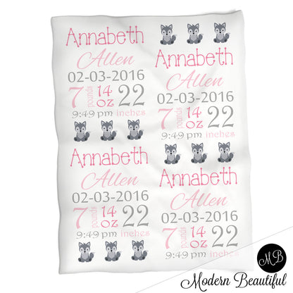 Wolf Baby Stats Blanket Girl