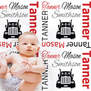 Trucker name blanket in red, diesel baby gift