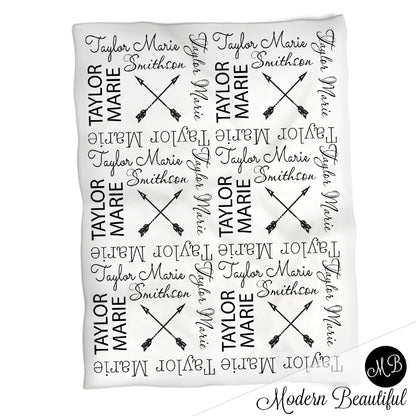 Baby girl arrow black and white name blanket