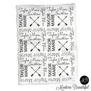 Baby girl arrow black and white name blanket