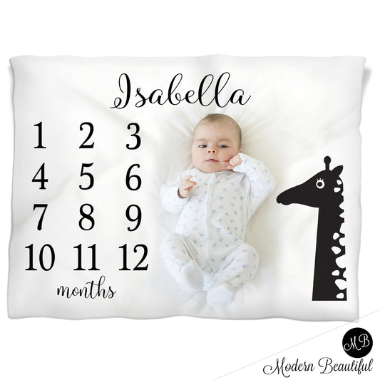 black and white baby name blanket