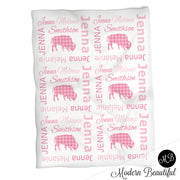 Baby girl plaid buffalo name blanket, pink buffalo swaddling blankets, plaid blanket, pink buffalo blanket, buffalo baby shower gift, (CHOOSE COLORS)