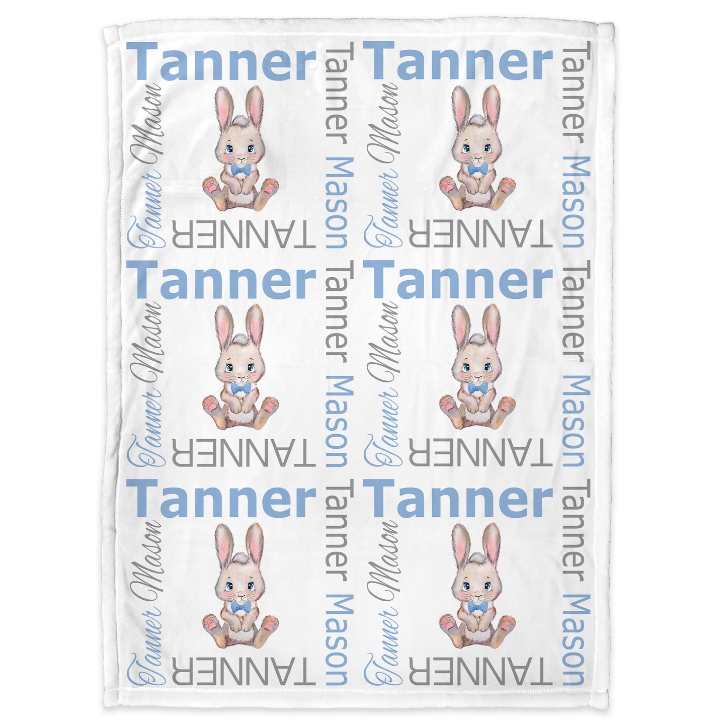 Baby boy bunny blanket, Easter baby gift with rabbits, personalized baby name blanket, (CHOOSE COLORS)