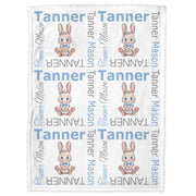 Baby boy bunny blanket, Easter baby gift with rabbits, personalized baby name blanket, (CHOOSE COLORS)