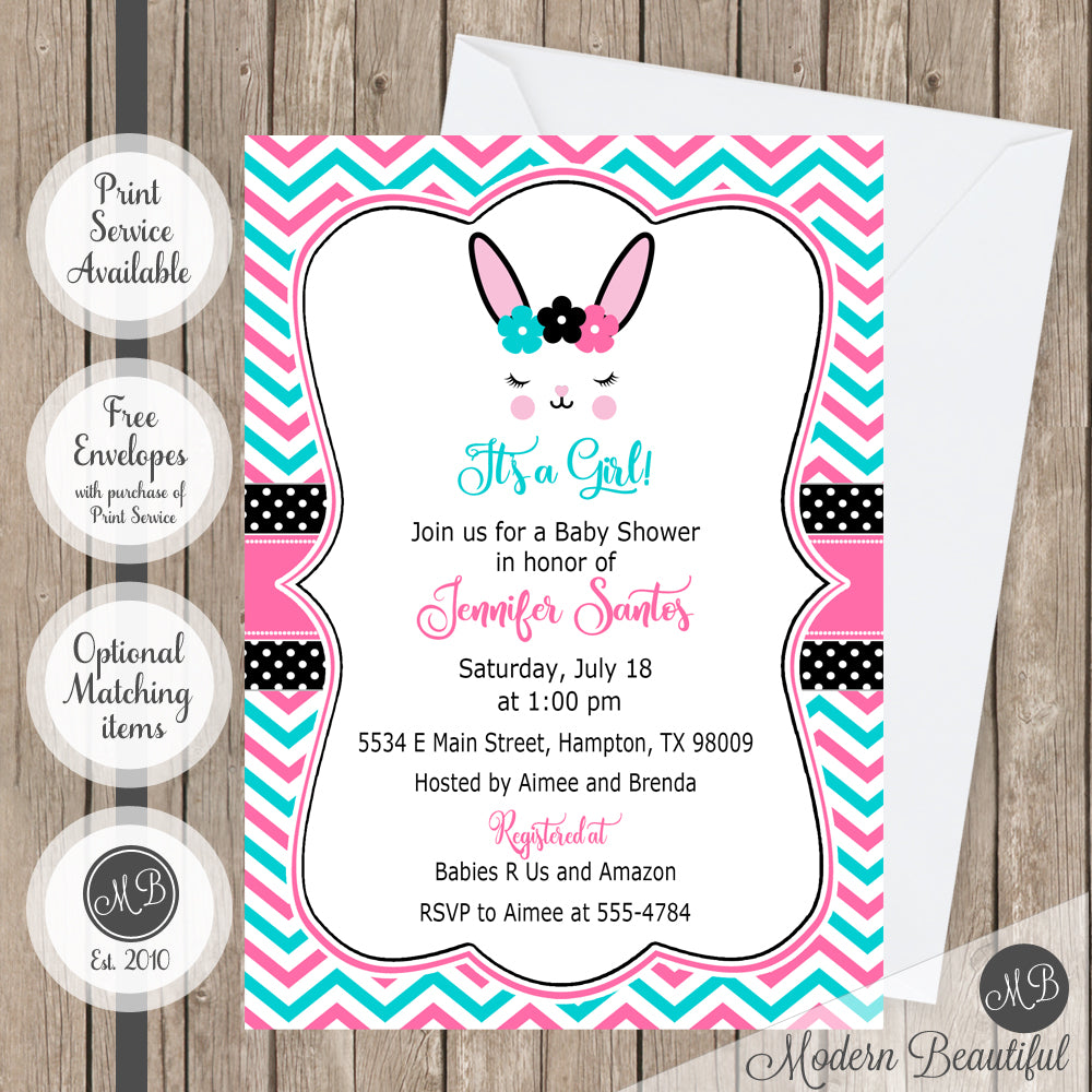 bunny rabbit lashes baby shower invitations