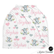 Elephant baby girl car seat canopy cover, nursing cover, shopping cart cover, high chair cover