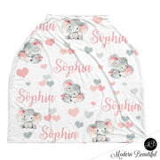Chic elephant baby girl car seat canopy cover, nursing cover, shopping cart cover, high chair cover