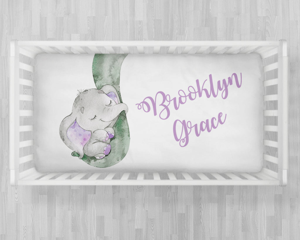 Personalized baby elephant crib sheet, elephant baby crib bedding, baby crib gift, crib sheet with name, baby girl or boy crib sheet