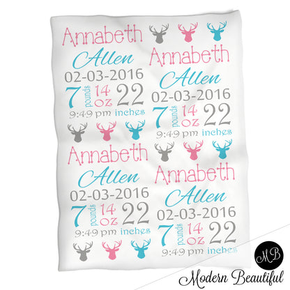 Deer Antler Baby Stats Blanket Girl