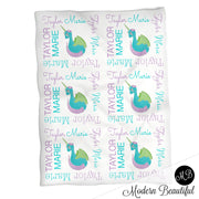 Baby girl dragon name blanket, purple and teal dragicorn swaddling blankets, baby girl dragon blanket, dragon girl blanket, dragon baby shower gift, (CHOOSE COLORS)