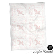 Baby girl pastel horse name blanket, horse swaddling blanket, baby girl horses pastel blanket, girl baby shower gift, choose colors
