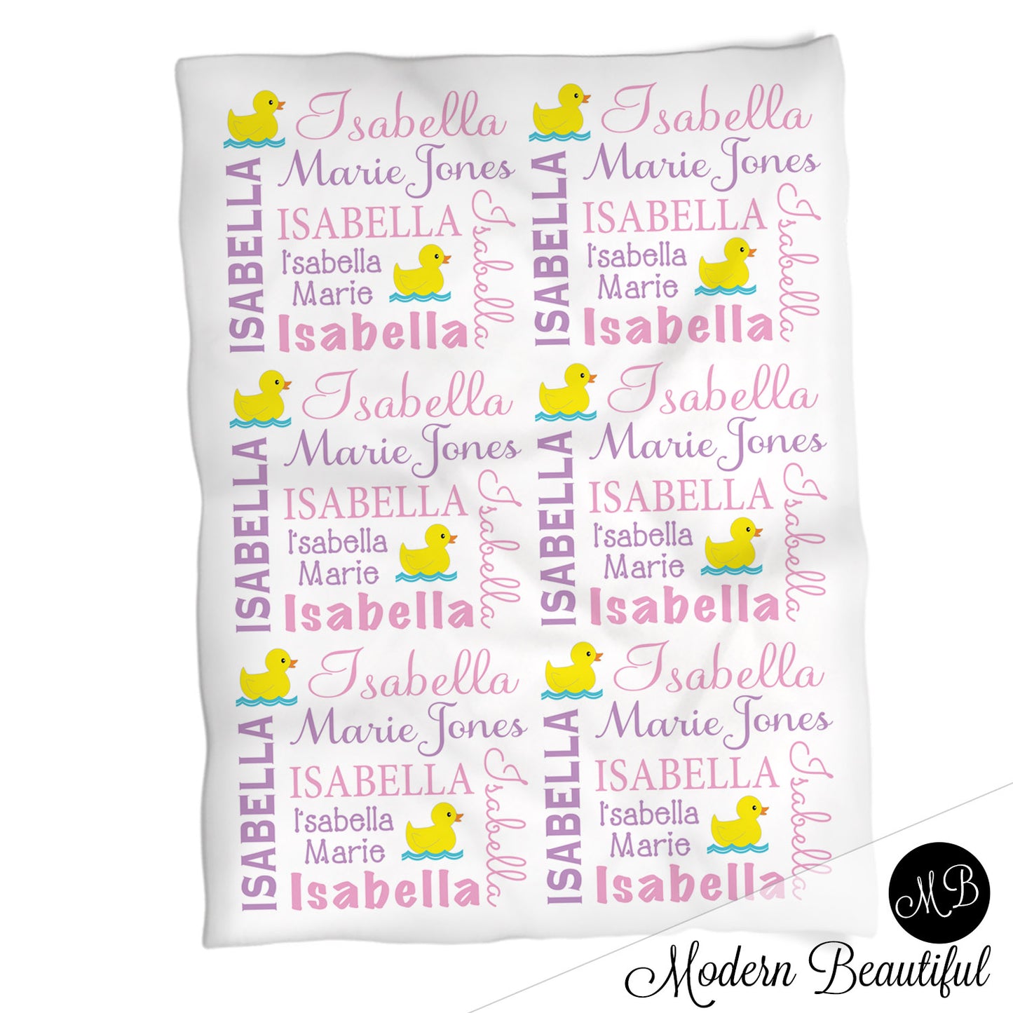 Ducky girl baby name blanket, rubber duck personalized blanket, pink and purple, boy or girl blanket, baby shower gift, personalized name blanket, (CHOOSE COLORS)