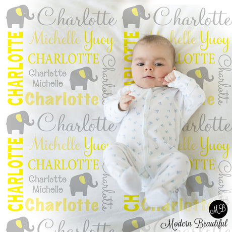 Elephant girl baby name blanket