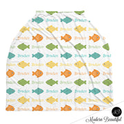 Fish baby boy or girl car seat canopy covers, fish baby gift, multi color, custom infant car seat cover, personalized baby name carseat cover, nursing privacy cover, shopping cart cover, high chair cover (CHOOSE COLORS)