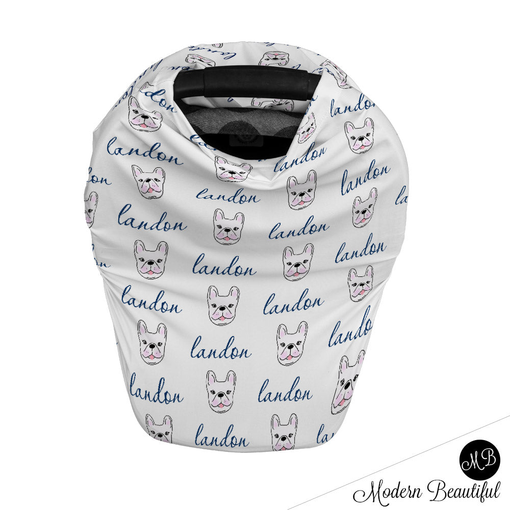 French bulldog baby boy or girl car seat canopy cover
